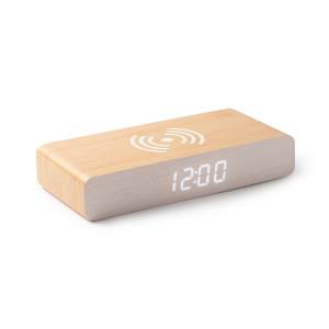 Reloj con carga inalámbrica de madera ICARUS | Añade tu logo